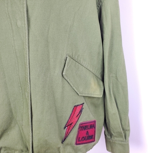 BASIC house women floral embroidred patch khaki green jacket size XS - Picture 11 of 16